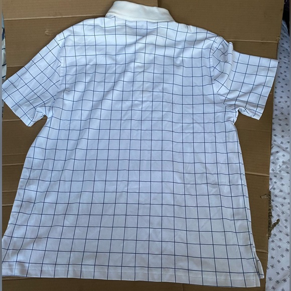 IZOD Men's White and Navy Grid Polo Shirt - Picture 2 of 7